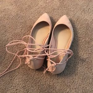 Light Pink Lace Up Flats, Size 10, Forever 21